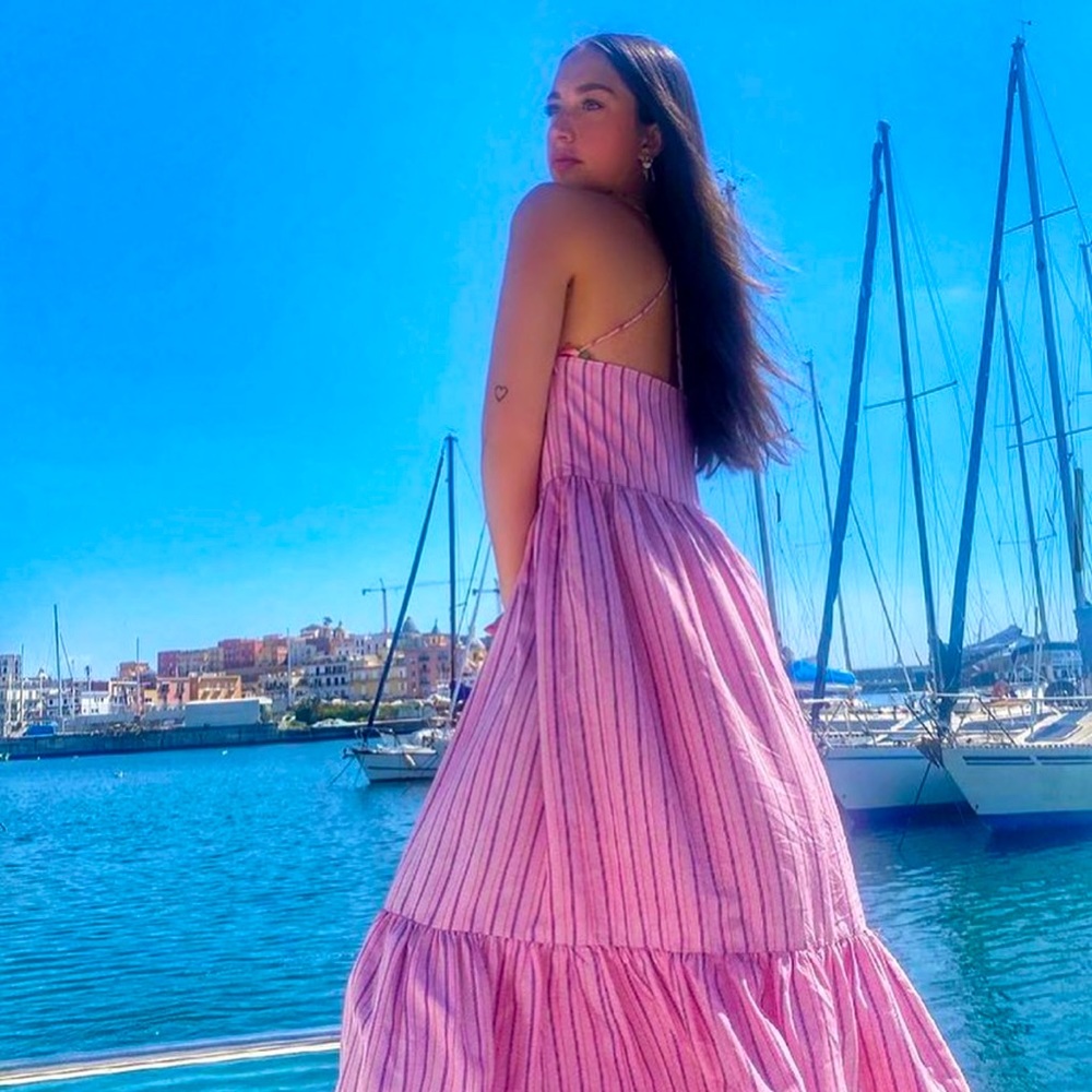Zara Pink Striped cross back Midi Dress